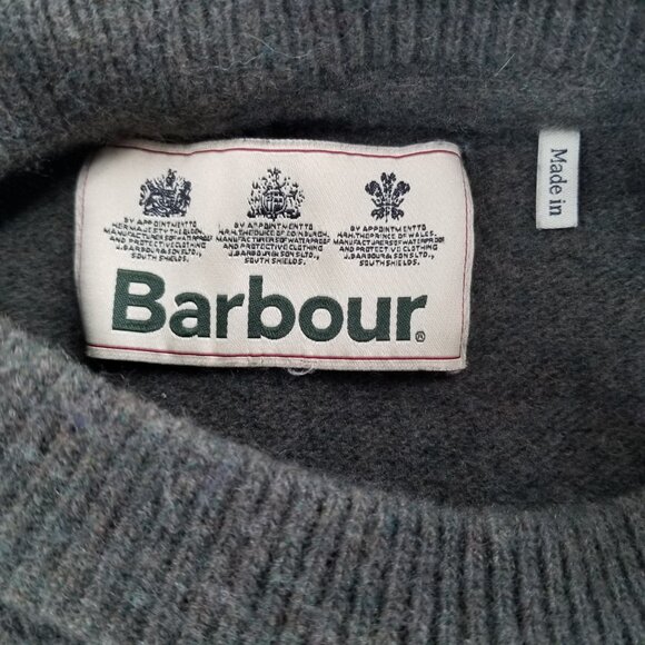 Barbour Wool Sportsmans Mens Sweater Forest Green Suede Elbow Patches  Sz Large - Picture 11 of 13